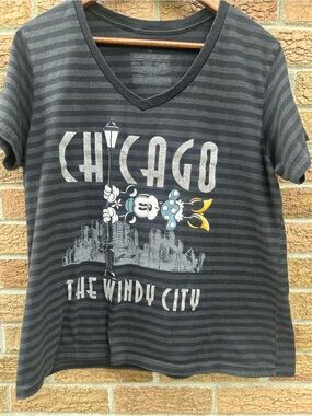 Disney store  womens 2XGray Striped Tee with Minnie & Chicago metallic Graphic